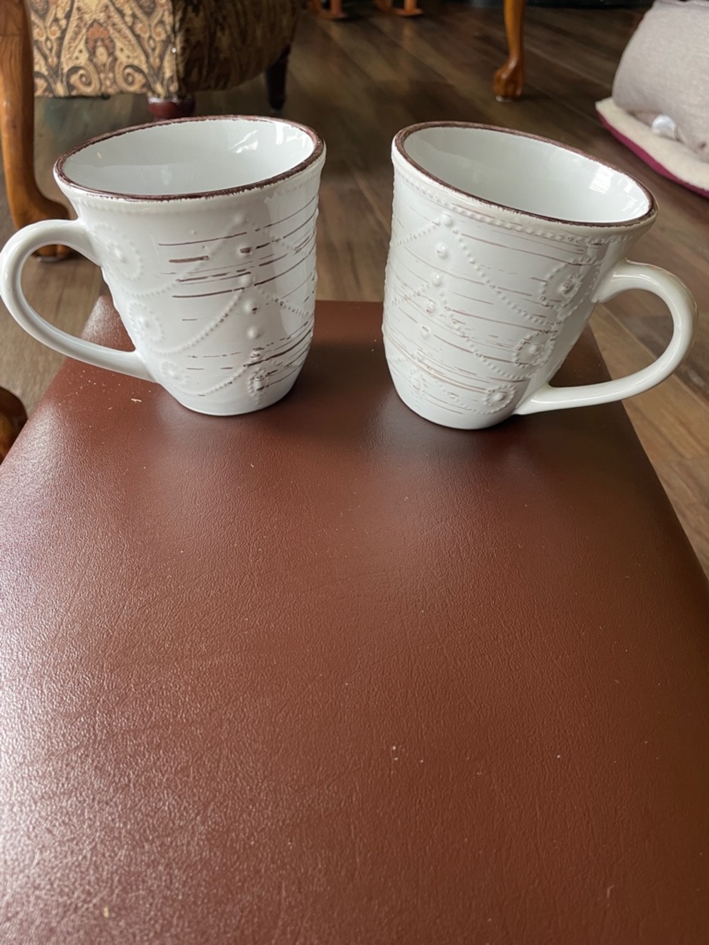 2 Elama Rustic Birch Stoneware White Mugs